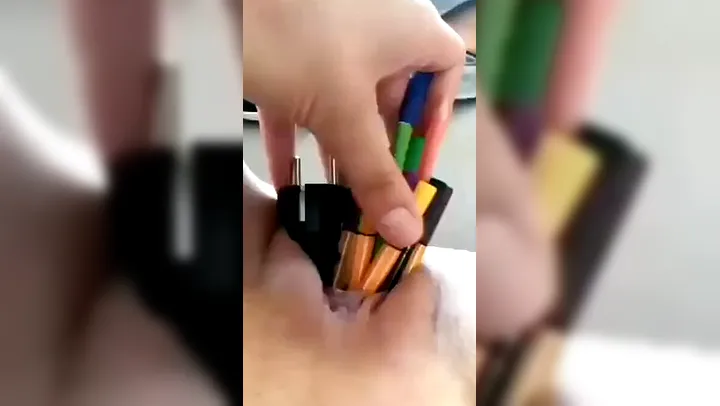 18 Y/o German Teen Inserting 17 Pens, a Carrot and a Cable into Wet Pussy