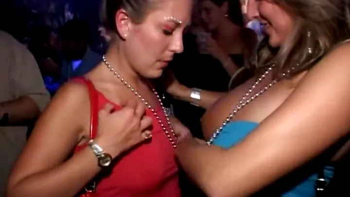 Girls flashing and licking tits at a party